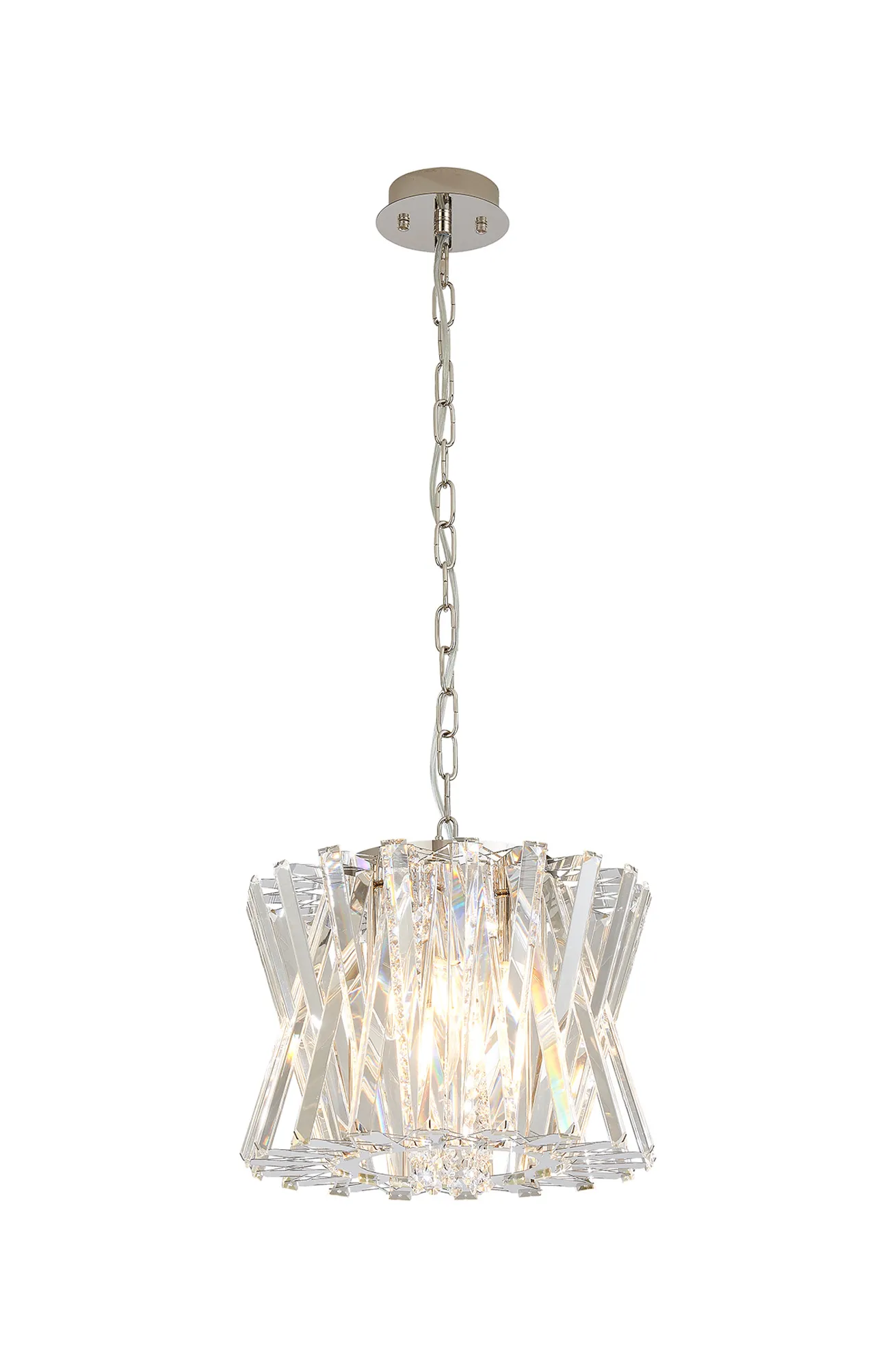 Faline Polished Nickel Crystal Ceiling Lights Diyas Ringed & Square Crystal Fittings